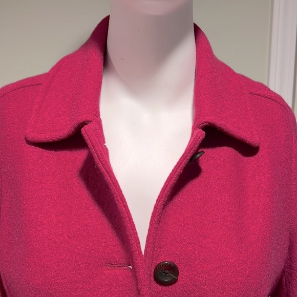 Land’s End Single-Breasted Wool Magenta bouclé Pea-Coat 4 Buttons & Collar - Picture 5 of 15